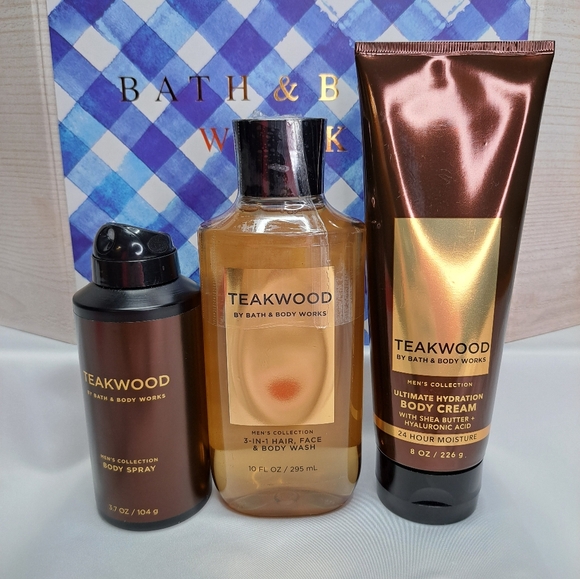 BATH & BODY WORKS 'TEAKWOOD' 3-PIECE GIFT SET BODY WASH, LOTION & MIST - Picture 4 of 16